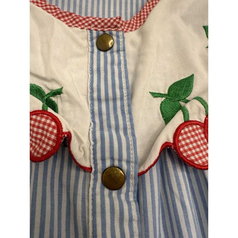 Kelly Reed Robe Women's Small Blue Stripe Cherry Collar Button Front - Picture 6 of 9